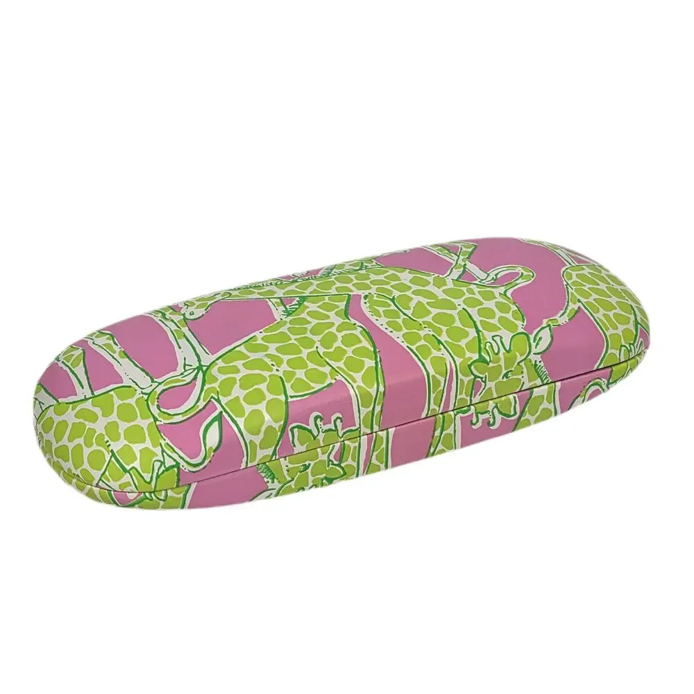 LILLY PULITZER GIRAFFE PRINT CLAMSHELL HARD SHELL EYEGLASS CASE – PINK/GREEN